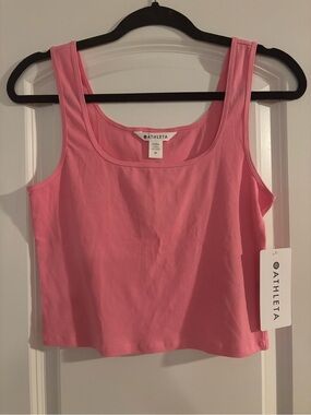 Athleta Pink Ribbed Cropped Tank Signature Square Neck New With Tags Medium